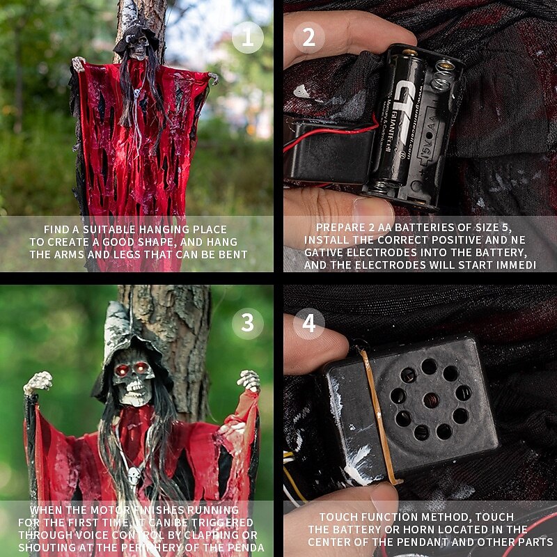 Halloween Decorations for Outdoors - Halloween Animatronic Hanging Skull Ghost Decoration with Glowing Eyes, Halloween Haunted House Props and Party Decor, Suitable for Indoor/Outdoor Displays3