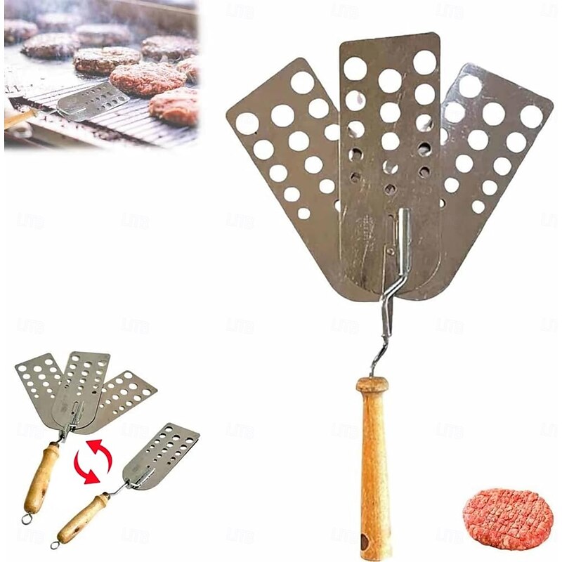 Stainless Steel BBQ Spatula Creative Hot Meat Patty Scraper Expandable Triple 3 Blade Easy Clean Grill Tool for Burger Lovers