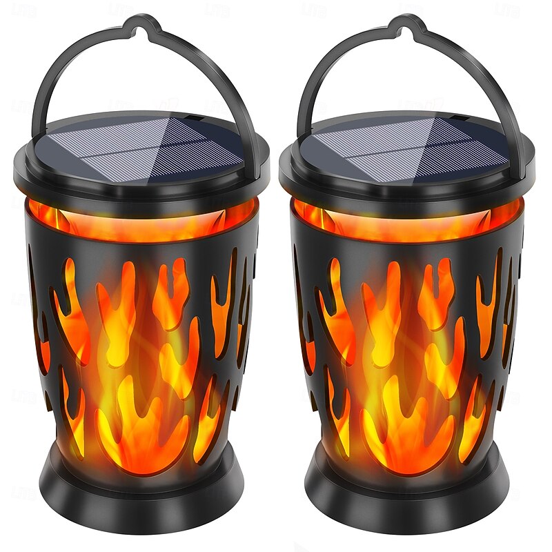 1 Pc Halloween Christmas Outdoor Solar Waterproof Flashing Flame Lantern 28 LED Beads Courtyard Garden Lawn Path Terrace Hanging Light Pendant Decorative Light Landscape Light4