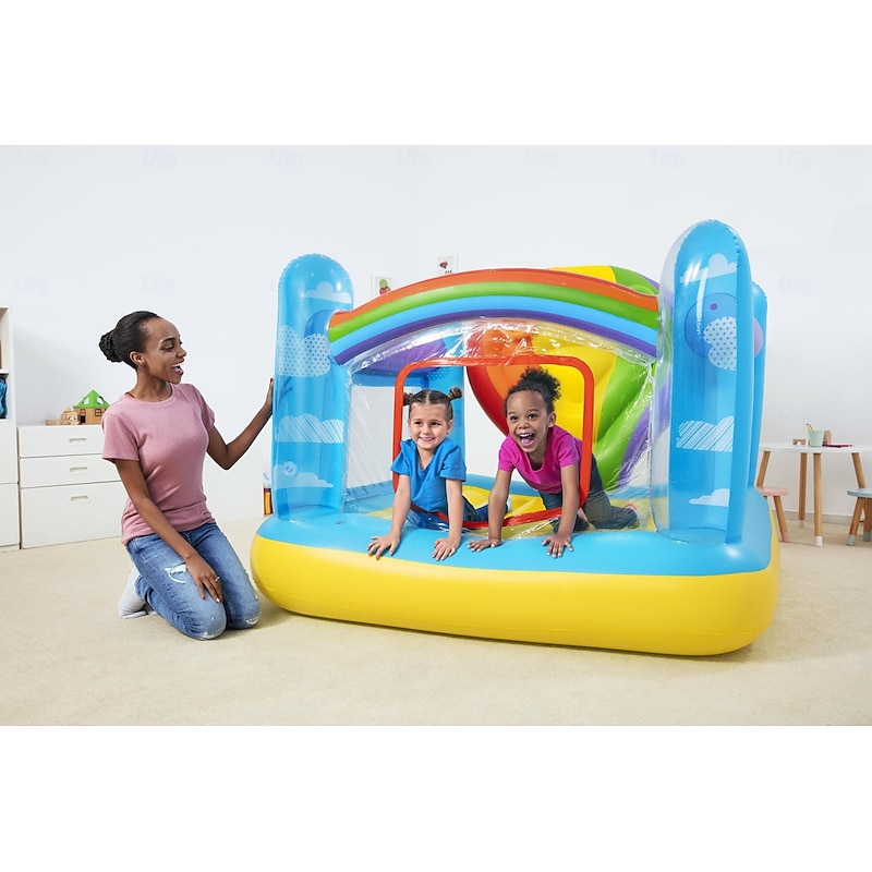 Inflatable Castle Color Bouncy Castles Hot air Balloon Trampoline with Ocean Ball and Electric Pump for Indoor and Outdoor Garden Children s Playground Uptodate2