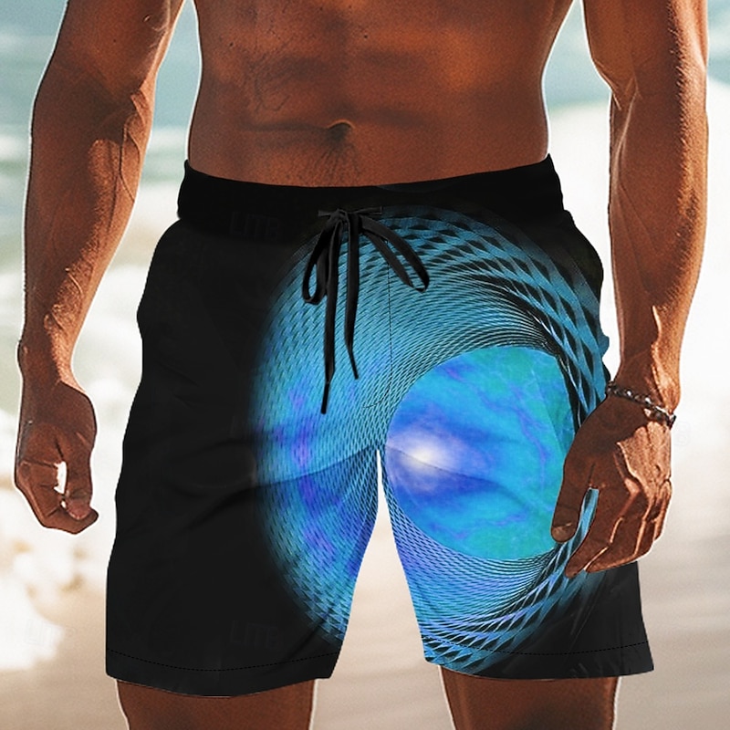 Men's Geometric Swirl Swim Trunks Swim Shorts Board Shorts Mid Waist Casual Outdoor Vacation Dailywear Side Pockets Mesh Lining Elastic Drawstring Waist Designer Clothing Apparel