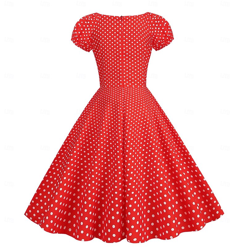 Retro Vintage 1950s Rockabilly Swing Dress Flare Dress Fit and Flare Polka Dot V Neck Fancy Dress Women's Halloween Carnival Vacation Casual Daily Retro Theme Party Adults Dress Spring & Summer3
