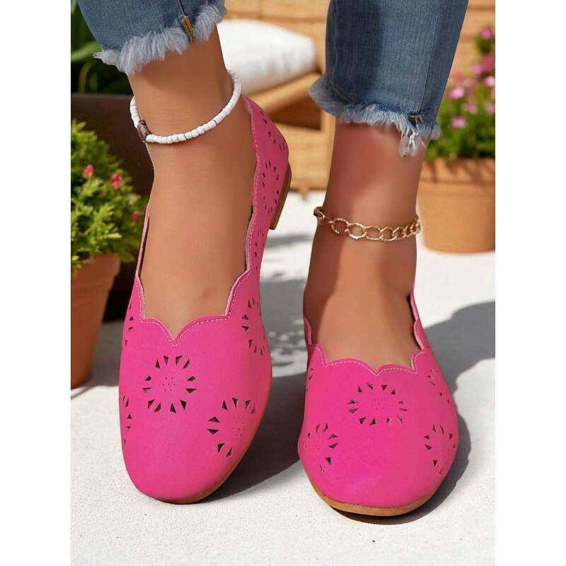 Women's Rose Pink Cutout Faux Leather Flats – Casual Shoes for Garden Parties and Everyday Comfort2