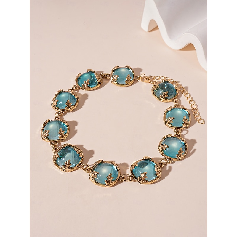 Women's Vintage Gold-Plated Choker Necklace with Matching Blue Crystal Bracelet and Drop Earrings - Elegant Statement Jewelry for Party, Cocktail and Evening Events3
