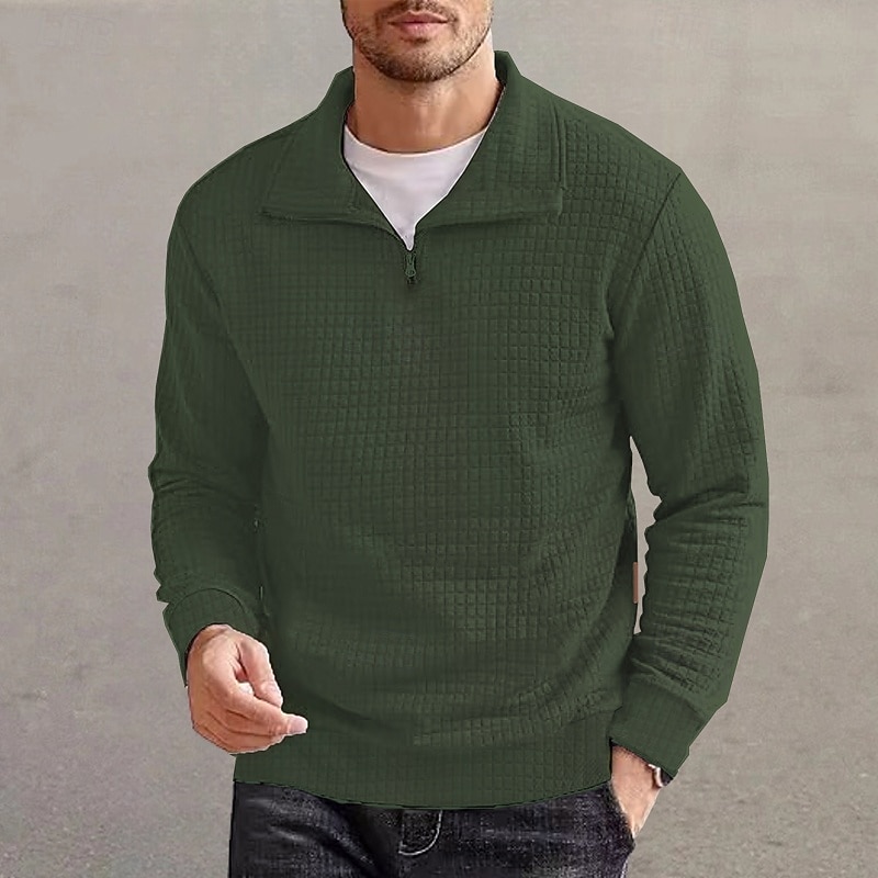 Men's Sweatshirt Waffle Sweatshirt Pullover Quarter Zip Sweatshirt Black White Wine Navy Blue Green Standing Collar Plain Sports & Outdoor Daily Holiday Streetwear Casual Athletic Spring Fall