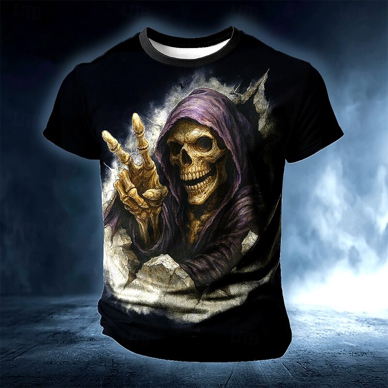 Halloween Men's Skull 3D T Shirt Short Sleeve T shirt 3D Print Crew Neck Shirt Exaggerated Designer Horror Party Street Casual Black White Summer Spring All Seasons Clothing Apparel S M L XL XXL XXXL2