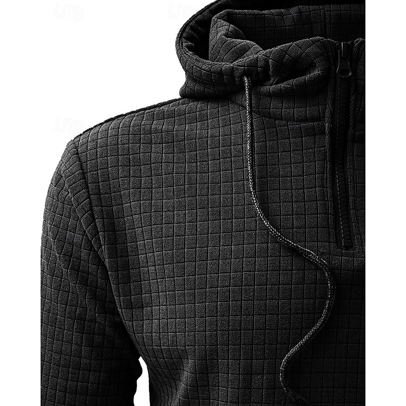 Men's Hoodie Black White Dark Gray Hooded Plain Jacquard Drawstring Ribbed Quarter Zip Sports & Outdoor Daily Holiday Polyester Streetwear Basic Casual Spring Fall Clothing Apparel Hoodies4