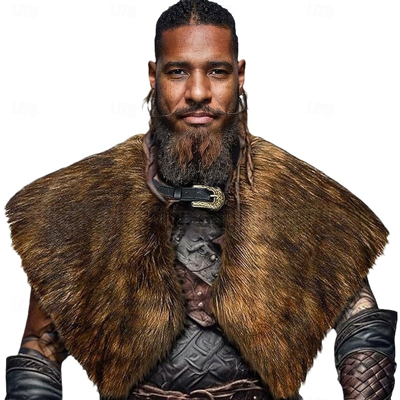 Retro Vintage Medieval Renaissance Cape Shawls Faux Fur Costume Warrior Viking Fancy Dress Men's Viking Halloween Carnival Performance Party LARP Adults Shawl4
