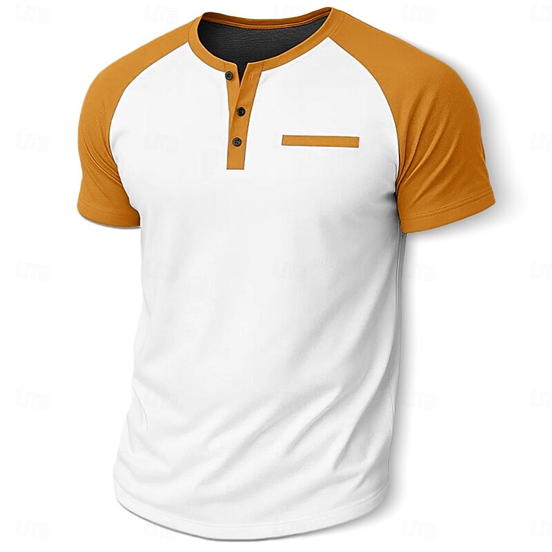 Men's Henley Shirt Tee Top Short Sleeve Solid / Plain Color Casual Casual / Sporty Color Block Raglan Sleeves Crewneck Henley Sports & Outdoor Casual Sports Summer All Seasons White+Black Yellow2