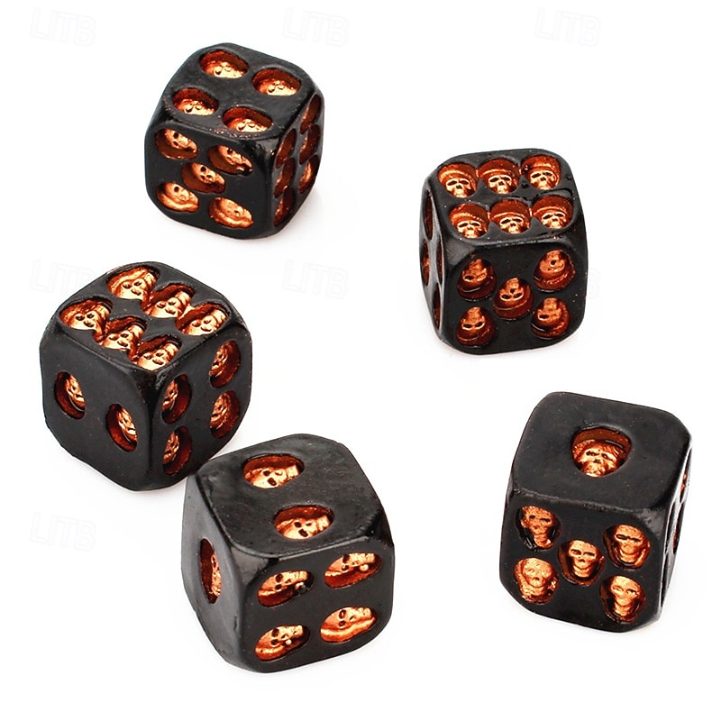 5pcs/Set Halloween Skull Resin Dice Gold and Silver Skull Design Gaming Dice Set for Bar Party Nightclub Board Games Unique Gothic Resin Craft Accessories