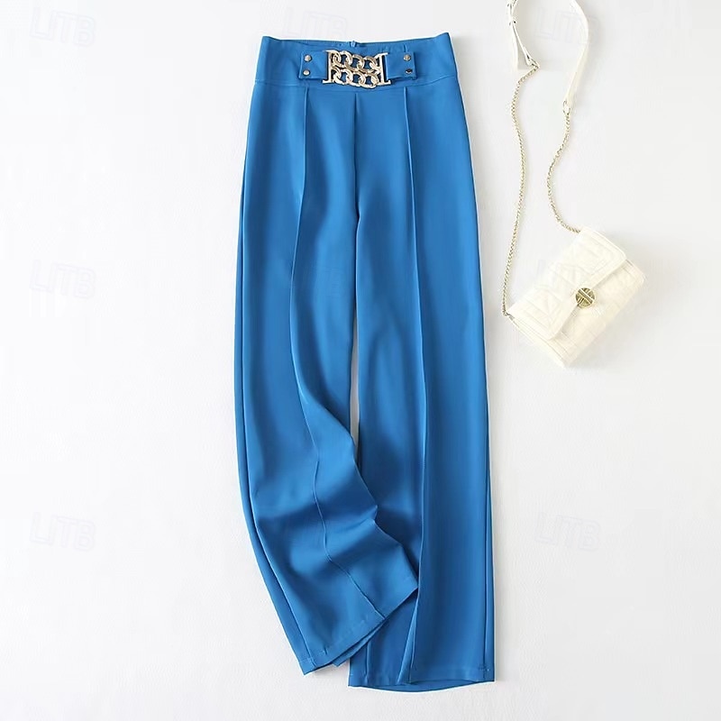 Women's Dress Pants Wide Leg Pants Trousers Fashion Streetwear Full Length High Waist Plain Breathability Comfortable Street Daily Wear Going out Black Red Blue Orange Spring Fall Regular Fit