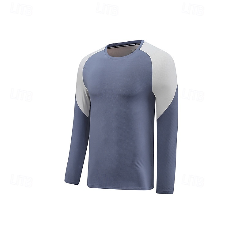Men's Performance Shirt Sport Tee Shirt Long Sleeve Crew Neck Top Outdoor Quick Dry Sweat wicking anti-odor Breathable Polyester Patchwork Pink Blue Sky Blue Tennis Workout Athletic2