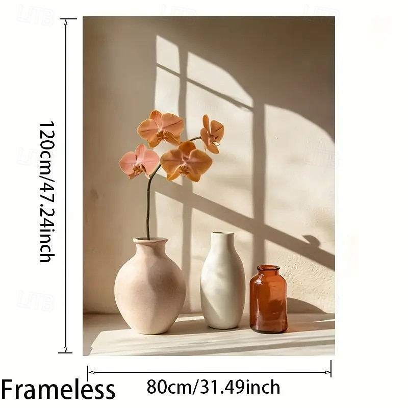 A Modern Vase And Orchid Canvas Wall Art - Frameless Plant Printing Poster Home Decoration Elegant Flowers And Flowerpot Still Life Suitable For Bedroom Living Room And Office Decoration White F2