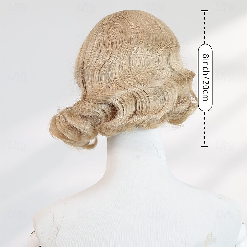 8‑Inch Short Gold Wavy Wig – No Bangs, Synthetic Hairpiece Ideal for Halloween, Cosplay & Trendy Daily Style4