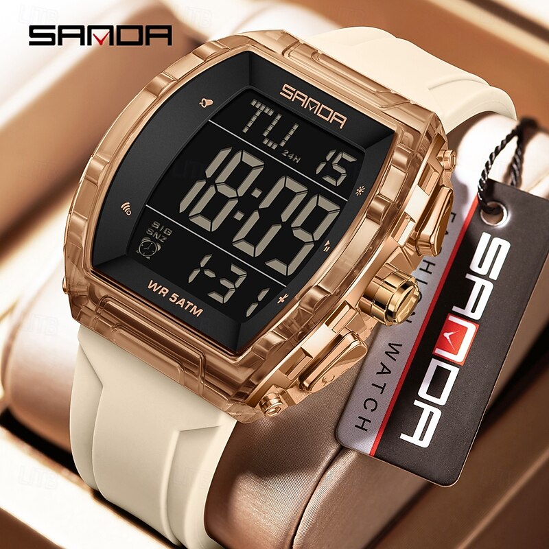SANDA 6286 Wine Barrel Type Student Electronic Watch Multi functional Alarm Clock Student Electronic Digital Watch Alarm Clock