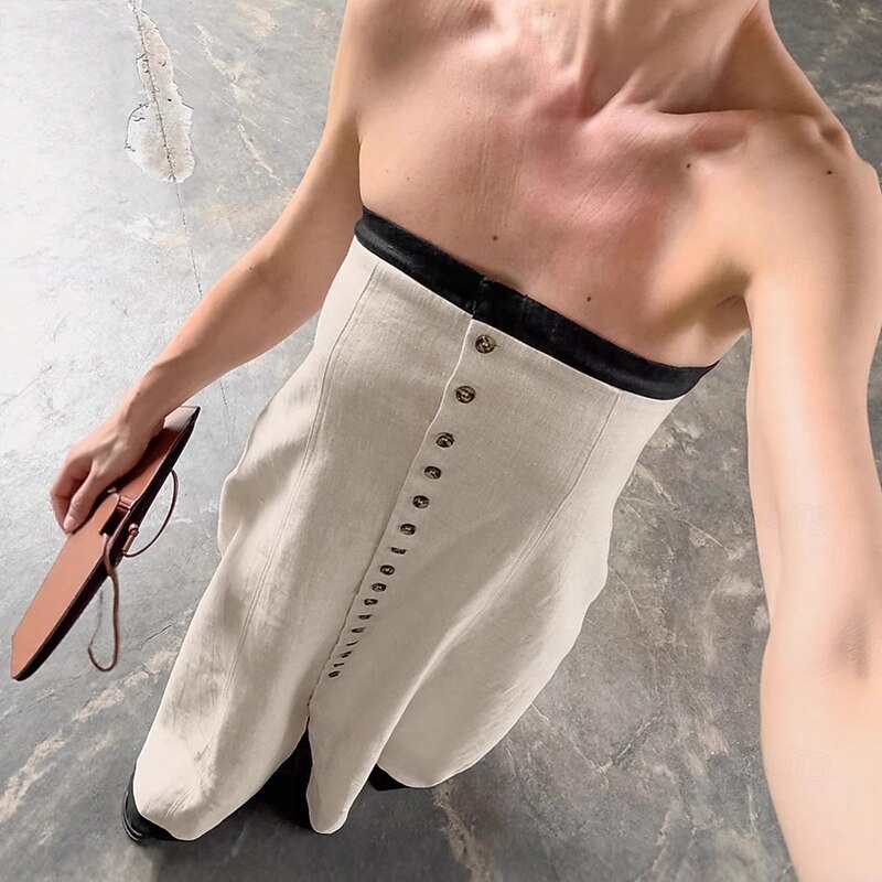 Women's Linen Cotton Maxi Dress Sundress A Line Dress Off The Shoulder Dress Vacation Birthday Casual Party Beach Standard Fit Solid Color Graphic Sleeveless Strapless khaki Summer Spring Fall4