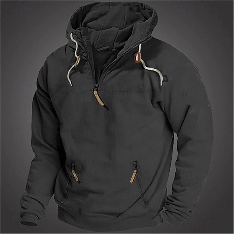 Men's Hoodie Quarter Zip Hoodie Military Tactical Hoodie Black Army Green Navy Blue Camel Hooded Plain Front Pocket Quarter Zip Sports & Outdoor Casual Daily Streetwear Cool Designer Spring &  Fall2