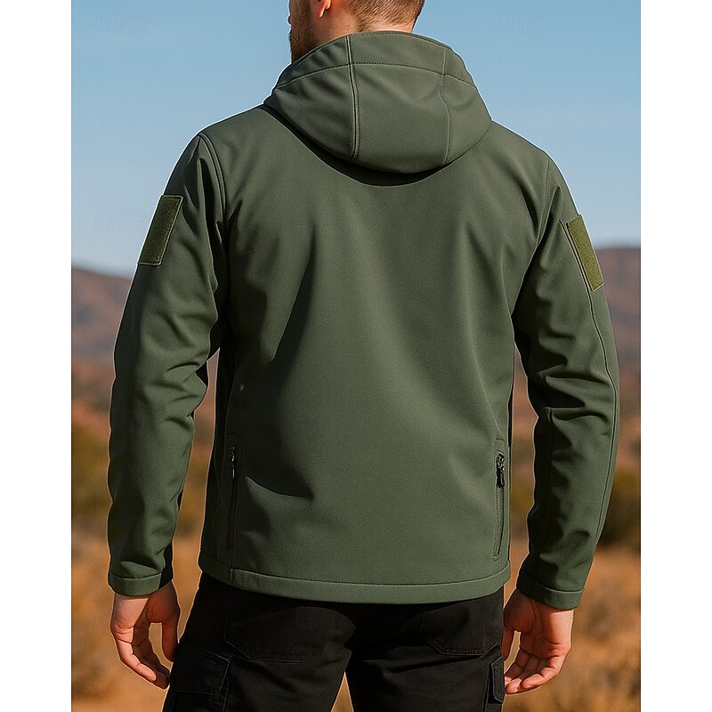 Men's Windbreaker Softshell Jacket Outdoor Waterproof Windproof Hiking Outfits Hiking Clothes Winter Autumn / Fall Top Hunting Camping / Hiking / Caving Traveling Solid Color Black Green Khaki2