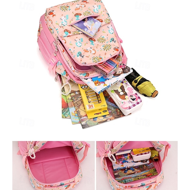Girls' Pink Cartoon Backpack – Waterproof School Bag with Unicorn and Animal Print for Kindergarten and Elementary Kids3