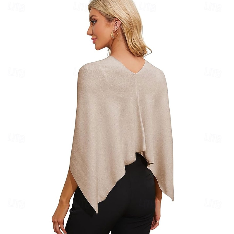 Women Capri Poncho Sweater Slimming Fit Cropped Versatile Shawl Soft Knit Wraps Cowl Neck Short Tops3