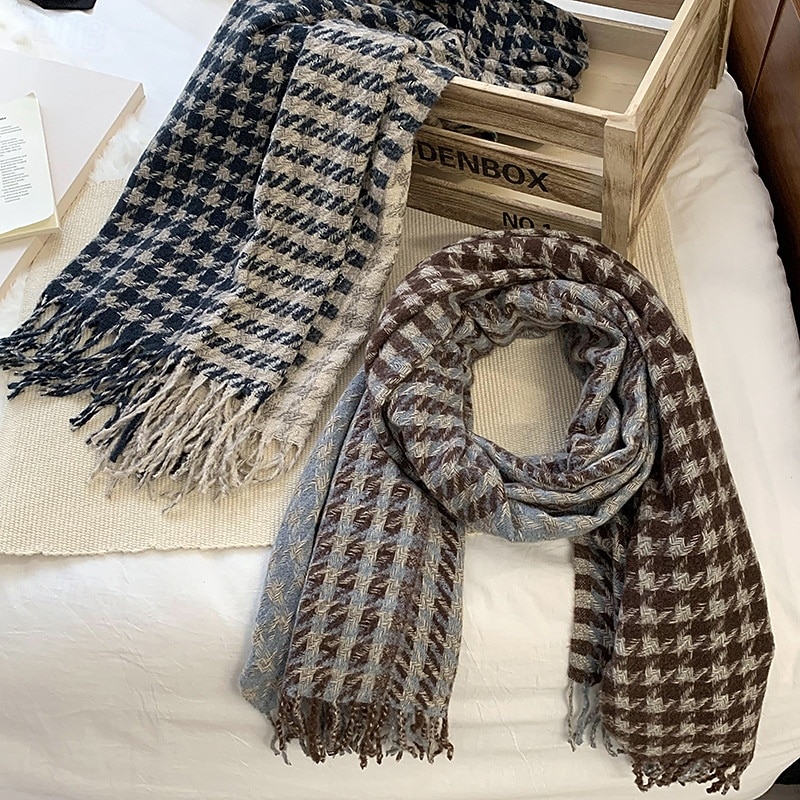 Women's Rectangle Scarf Street Daily Date Blue Scarf Print4