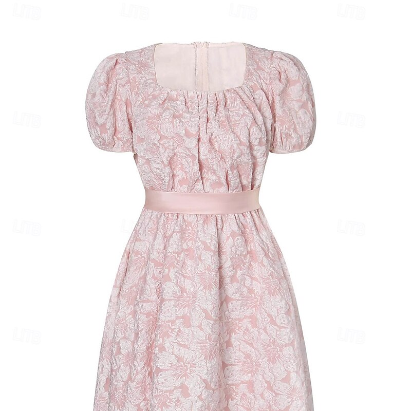 Retro Vintage Renaissance 18th Century Ankle Length Prom Dress Empire Waist Dress Gown Embroidered Floral Regency Inspired Square Neck Fancy Dress Women's Halloween Carnival Performance Masquerade4