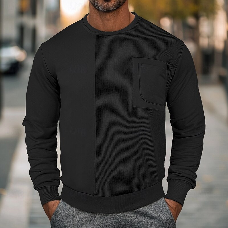 Men's Sweatshirt Black White Beige Gray Crew Neck Plain Patchwork Casual Daily Holiday Polyester Streetwear Cool Designer Fall & Winter All Seasons Clothing Apparel Hoodies Sweatshirts  Long Sleeve4