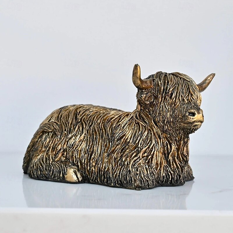 Highland Cow Resin Figurine, Yak Sculpture Home Decor, Rustic Resin Ornament for Entryway, Shelf, Gift for Animal Lovers3