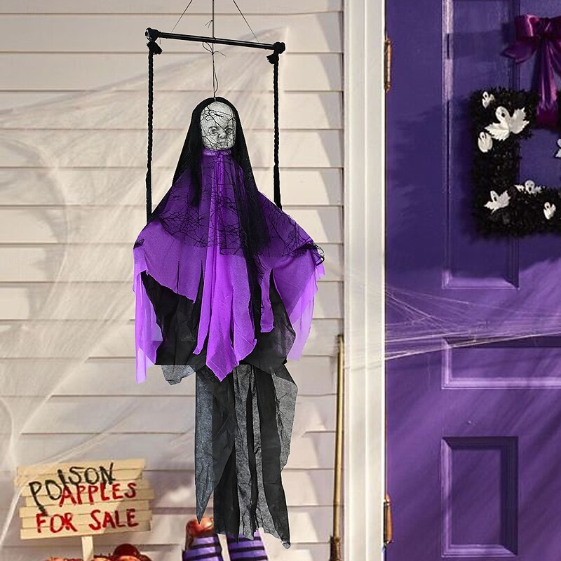 Hanging Ghost Decoration Creepy Lace Fabric Pendant for Halloween Bar and Decor for Parties Lightweight and Scary Design4