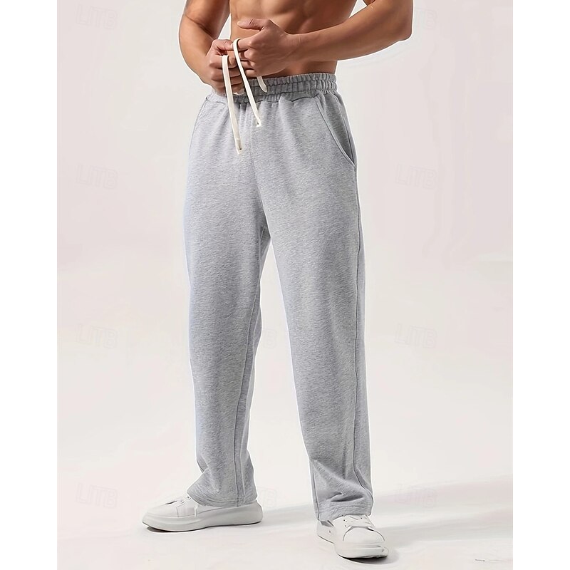 Men's Athletic Pants Sweatpants Trousers Straight Leg Sweatpants Pocket Elastic Waist Drawstring Plain Comfort Sports Outdoor Daily Fashion Casual Black Gray Micro-elastic