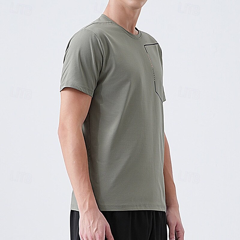 Men's Performance Shirt Sport Tee Shirt Short Sleeve Crew Neck Top Outdoor Quick Dry Sweat wicking anti-odor Breathable Polyester Black Blue Light Grey Fishing Tennis Running2