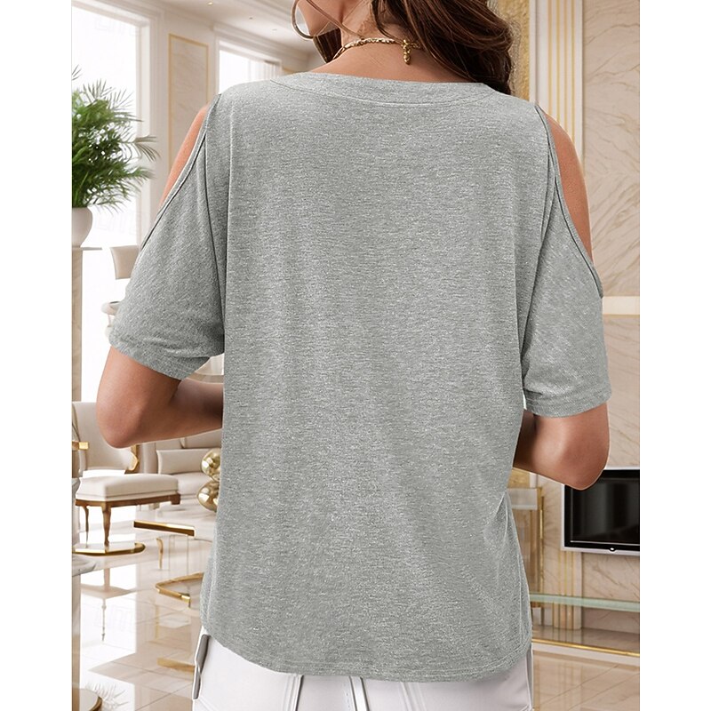 Women's Texture Blouse T Shirt Plain Fashion Modern Short Sleeve Crew Neck Regular Tops Daily Black Blue Gray Summer4