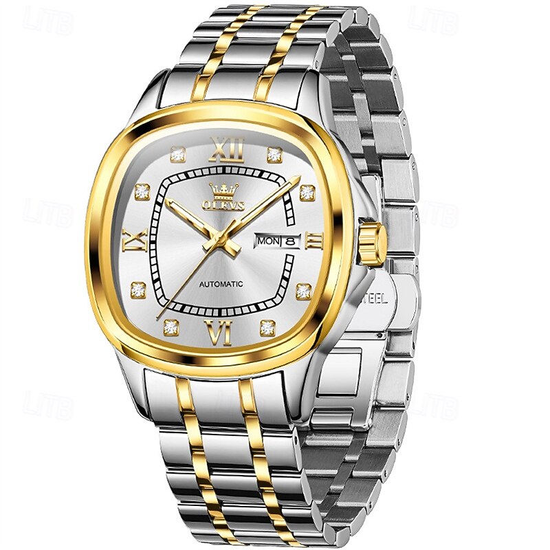 The New Olevs Square Dial Men'S Business Watch Waterproof Luminous Calendar Day Display Fully Automatic Mechanical Watch Fashionable Casual And High-End Men'S Sports Wristwatch2