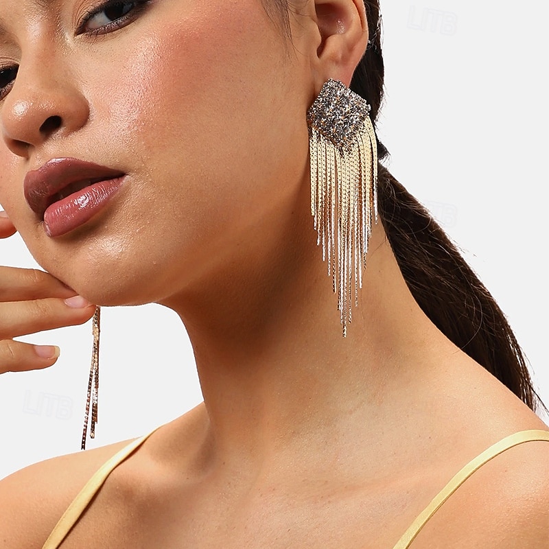 Women's Stud Earrings Tassel Fringe Precious Fashion Personalized Imitation Diamond Earrings Jewelry Gold For Wedding Party Prom Festival 1 Pair