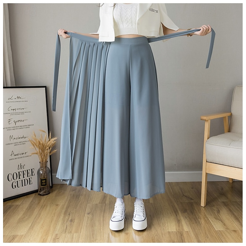 Women's Wide Leg Chinos Casual Full Length Natural Plain Wide Leg Drawstring Comfy Breathability Casual Daily Black Pink Blue Spring Fall Loose Fit