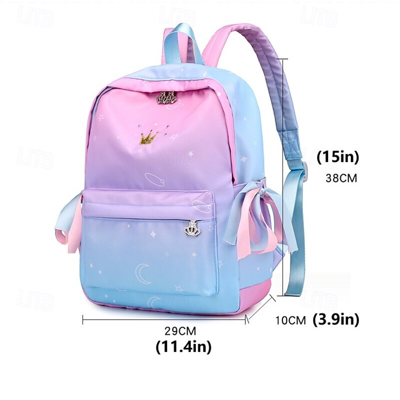 Girls Gradient Princess Backpack – Cute Waterproof School Bag with Crown Zippers and Star Print, Lightweight Bookbag for Elementary and Middle School4