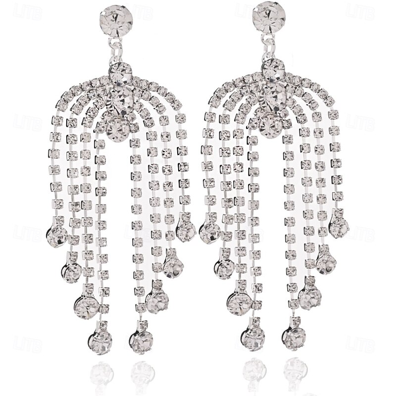 Women's Stud Earrings Tassel Fringe Precious Fan Elegant Fashion Personalized Imitation Diamond Earrings Jewelry Silver For Wedding Party Work Daily 1 Pair2