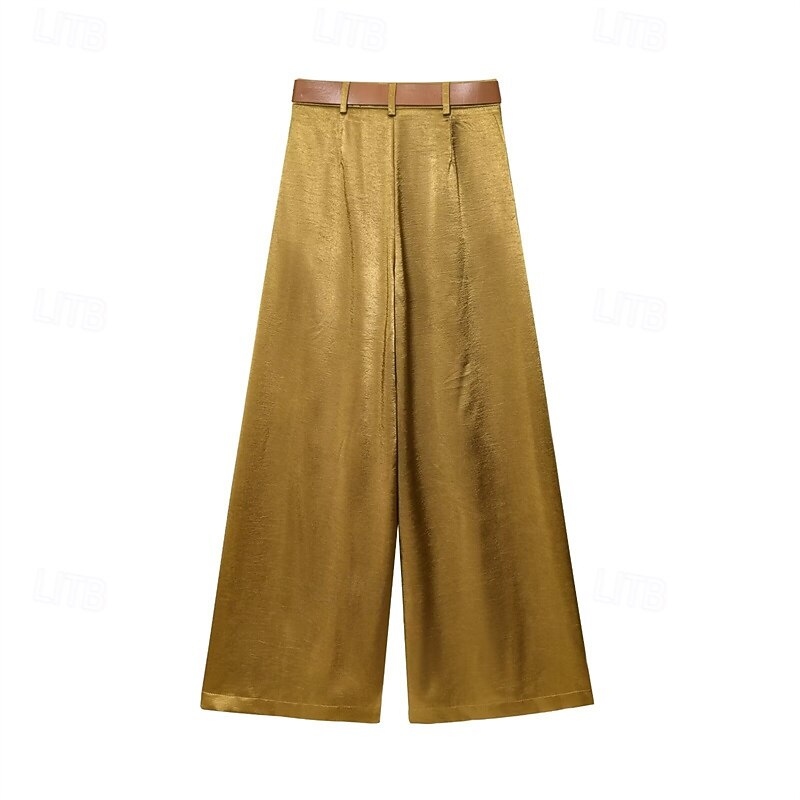 Women's Wide Leg Pants Trousers Palazzo Pants Fashion Streetwear Full Length High Waist Plain Breathability Comfortable Street Daily Wear Going out Yellow Khaki Spring Fall Regular Fit3