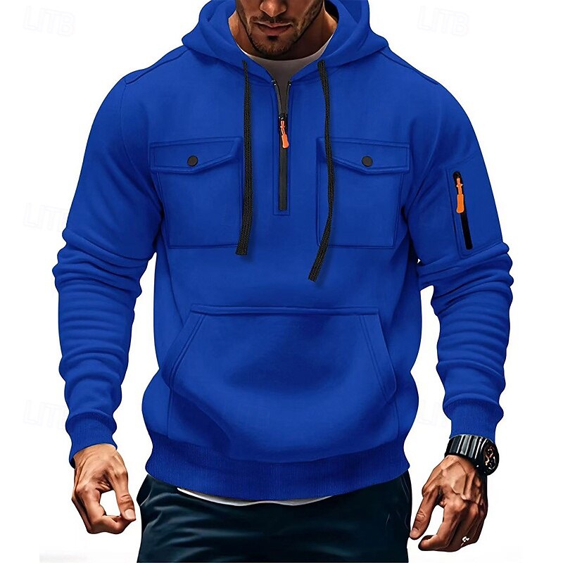 Men's Hoodie Quarter Zip Hoodie Tactical Hoodie Black Army Green Red Blue Camel Hooded Plain Pocket Quarter Zip Sports & Outdoor Casual Daily Streetwear Cool Sportswear Spring &  Fall Clothing Apparel2