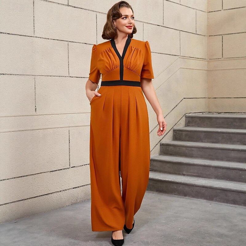 Retro Vintage 1950s 1960s Jumpsuit Plus Size Wide Leg V Neck Fancy Dress Women's Valentine's Day Formal Office / Career Party & Evening Adults' Jumpsuit Spring & Summer4