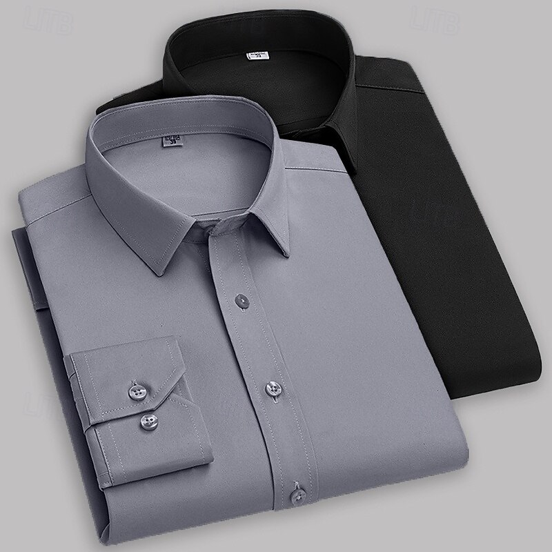 Men's Shirt Dress Shirt Button Up Shirt Tuxedo Shirts Solid / Plain Color Office & Career Daily Wear Navy Blue+Black Black Black+Gray Long Sleeve Shirt Collar All Seasons Clothing Apparel Multi-pack2