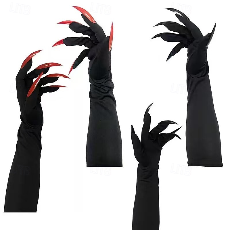 2 Pairs Halloween Long Claw Gloves with Fingernails, Vampire Witch Costume Gloves for Women, Cosplay Accessories for Party, Horror Dress Up4