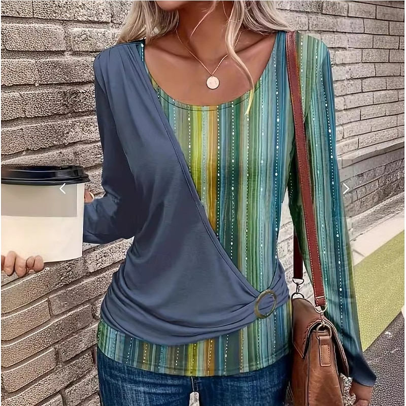 Women's Boho Shirt Leopard Stylish Modern Casual Long Sleeve Crew Neck Regular Tops Patchwork Print Blue Purple Green Summer Fall Winter
