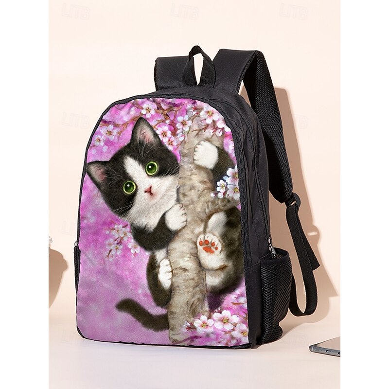 3-Piece Kids Cat Backpack Set by Kayomi Harai– Cute School Bag with Lunch Bag and Pencil Case, Insulated Compartment and Large Capacity for Girl's Elementary School, Travel, or Picnic Use3