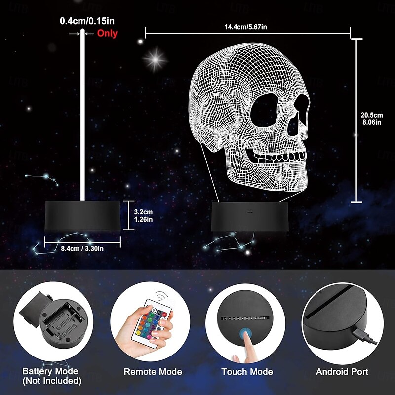 Skull Night Light for Kids, 3D Illusion Lamp LED Table Lamp 16 Colors Changing with Remote Control and Timer, Best Christmas Halloween Birthday Gift for Kids Boys3