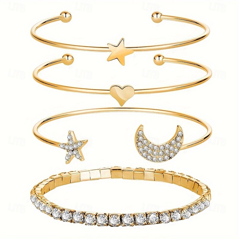 Women's Bracelet Bangles Geometrical Moon Heart Star Elegant Fashion Luxury Alloy Bracelet Jewelry Silver / Golden For Party3