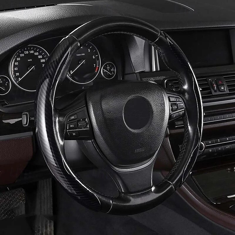 Universal Laser Carbon Fiber Pattern Steering Wheel Cover Stylish Anti-Slip Soft Grip Protector for Car Interior Decoration Comfortable Driving Accessory2