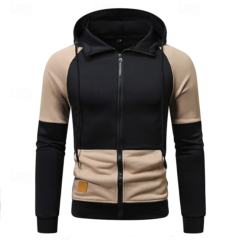 Men's Hoodie Full Zip Hoodie Red Blue Brown Green Khaki Hooded Color Block Patchwork Pocket Sports & Outdoor Daily Holiday Polyester Streetwear Basic Casual Spring Fall Clothing Apparel Hoodies3