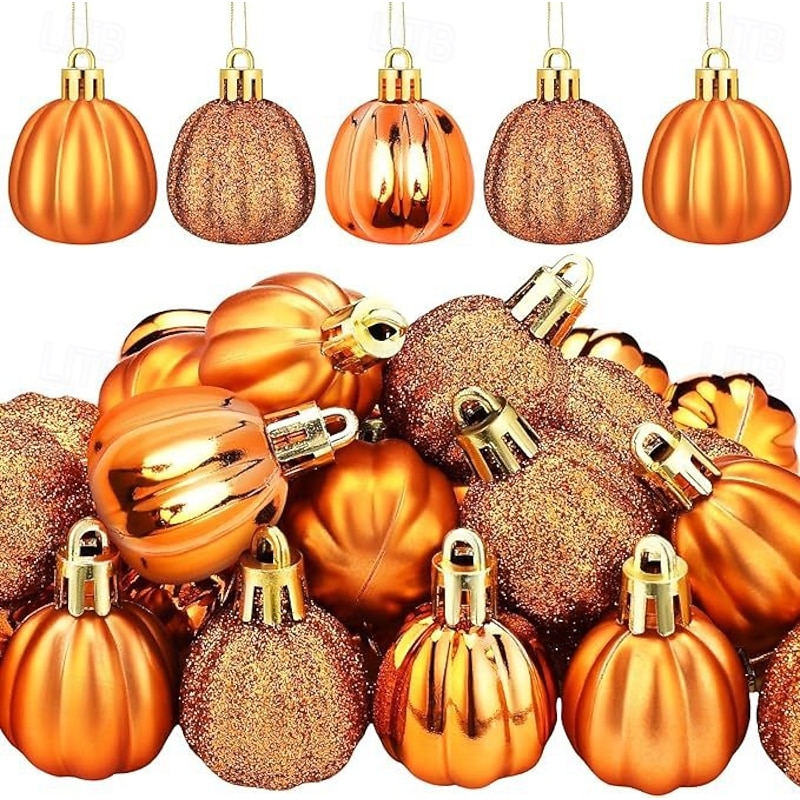 24 pcs Halloween Hanging Pumpkin Ornaments Fall Mini Thanksgiving Ball Ornaments, 3cm Hand Painted Pumpkin Baubles for Christmas Tree, Garland, Table Centerpiece or Harvest Festival Decor