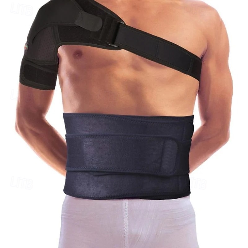 Adjustable Shoulder Support Brace Compression Sleeve Black SBR Sports Shoulder Protector with Straps Prevents Injuries Offers Stability Comfort for Workouts and Recovery3